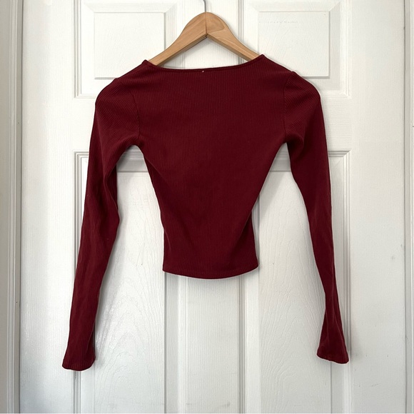 Garage long sleeve dark red top with front half zip Size XS - Picture 2 of 5